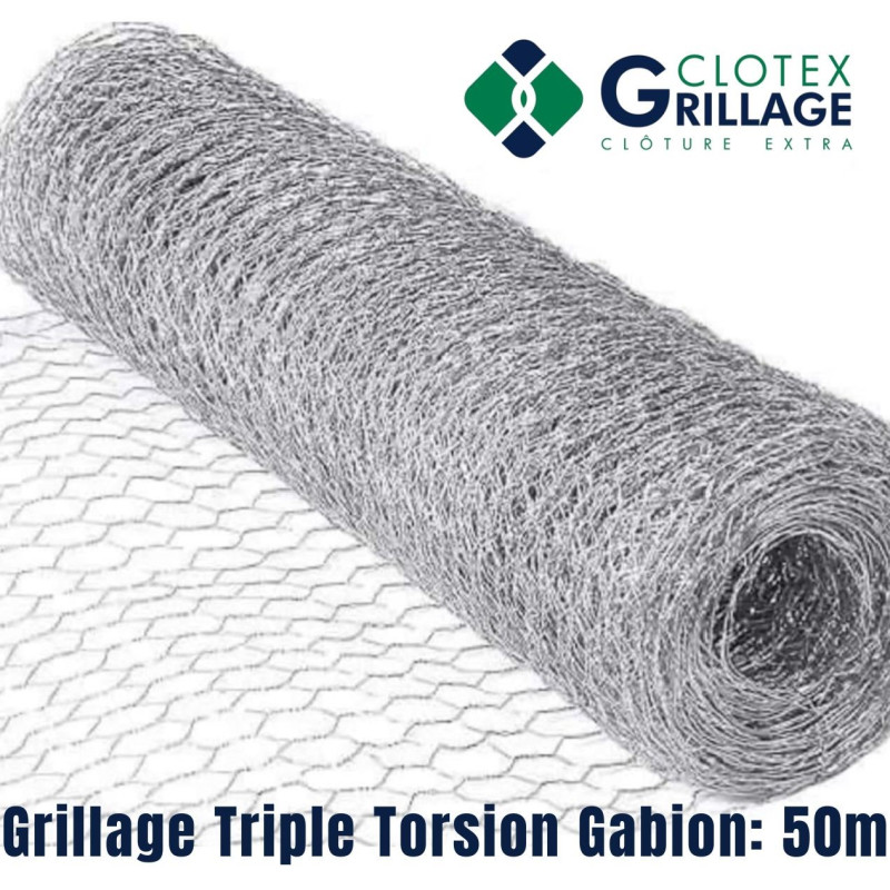 Grillage Triple Torsion Galvanisé Gabion 1,5m/50m
